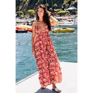 Cupshe V-Neck Halter Red and Ivory Maxi Dress, Women's Size S